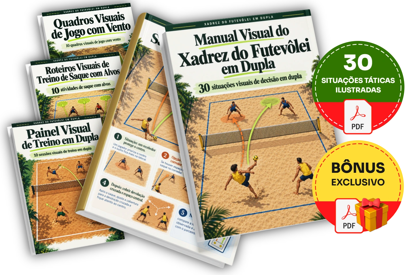 Situações ilustradas para estudar o saque, a cobertura e a continuidade do ponto.